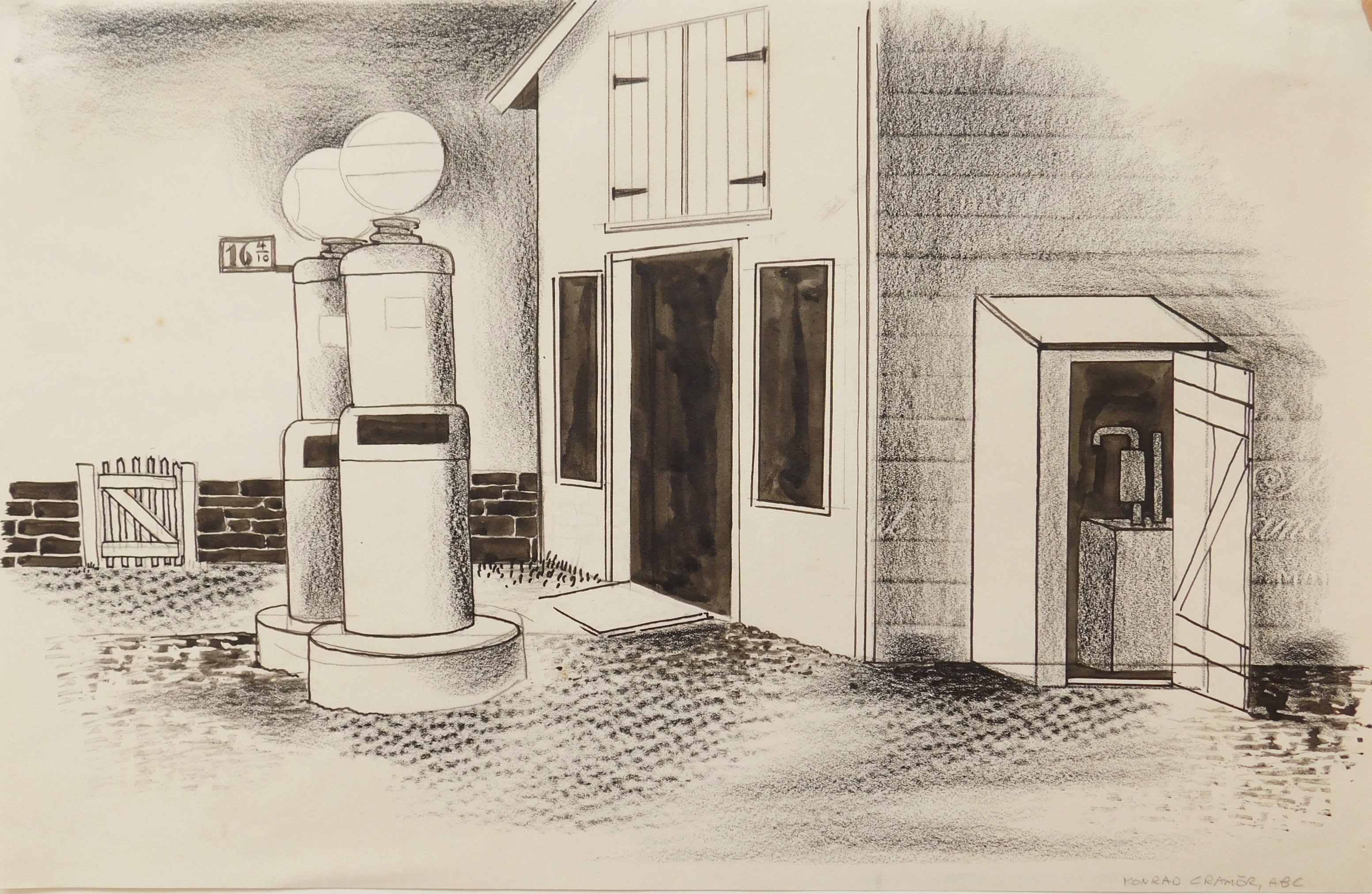 Appraisal: Konrad Cramer American - ''Gas Station''- lithograph with hand touch-up