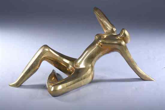 Appraisal: SOUTH AMERICAN SCHOOL th century RECLINING FEMALE NUDE brass -