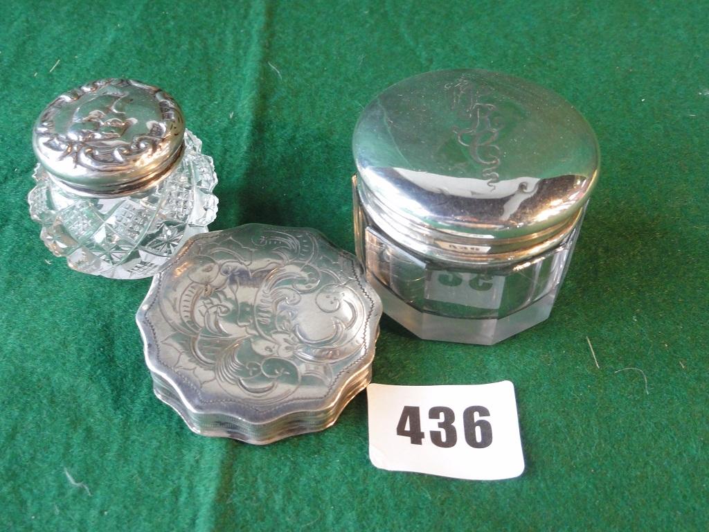 Appraisal: A pressed glass pot with silver lid a ten sided