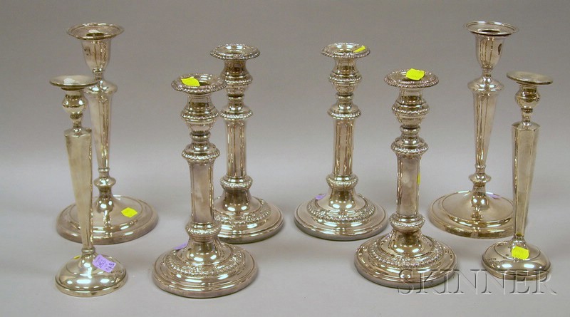 Appraisal: Three Sets of Sterling Silver Candlesticks weighted a set of