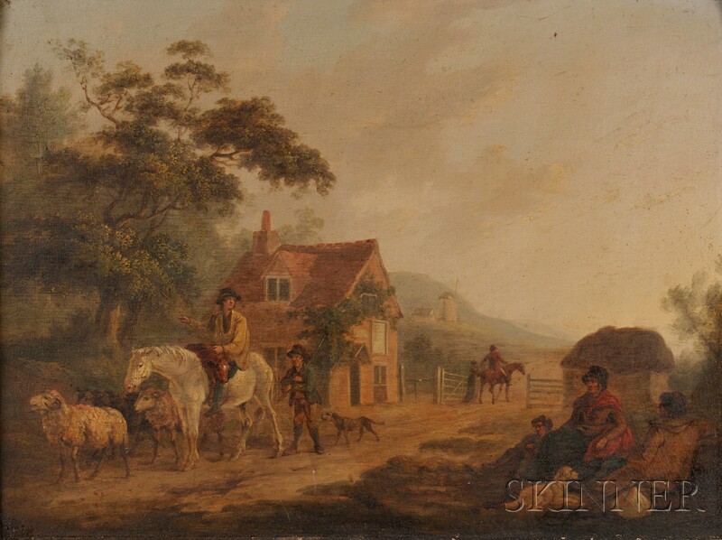 Appraisal: Continental School th Century Country Landscape with Figures and Livestock