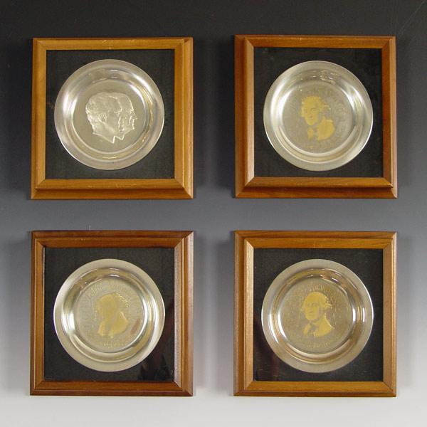 Appraisal: FOUR FRAMED PRESIDENTIAL STERLING PLATES are by the White House