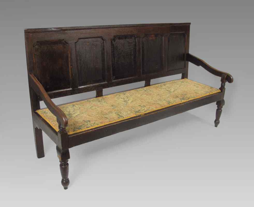 Appraisal: TH CENTURY OAK HIGHBACK SETTLE panel back of quarter sawn