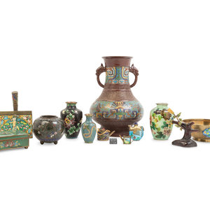 Appraisal: Chinese Mixed Metal Enameled Articles comprising a double handled cloissone