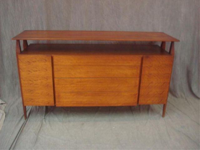 Appraisal: Midcentury Console with Doors Drawers and a Caned Back From