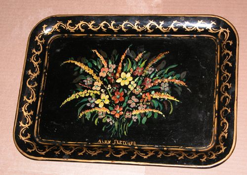 Appraisal: Single tole tray with floral painted design Oil on metal