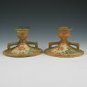 Appraisal: Roseville Dahlrose - candleholders pair One is marked with original