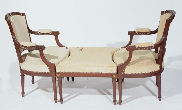 Appraisal: A LOUIS XV STYLE DUCHESSE-BRISE comprising two open armchairs with