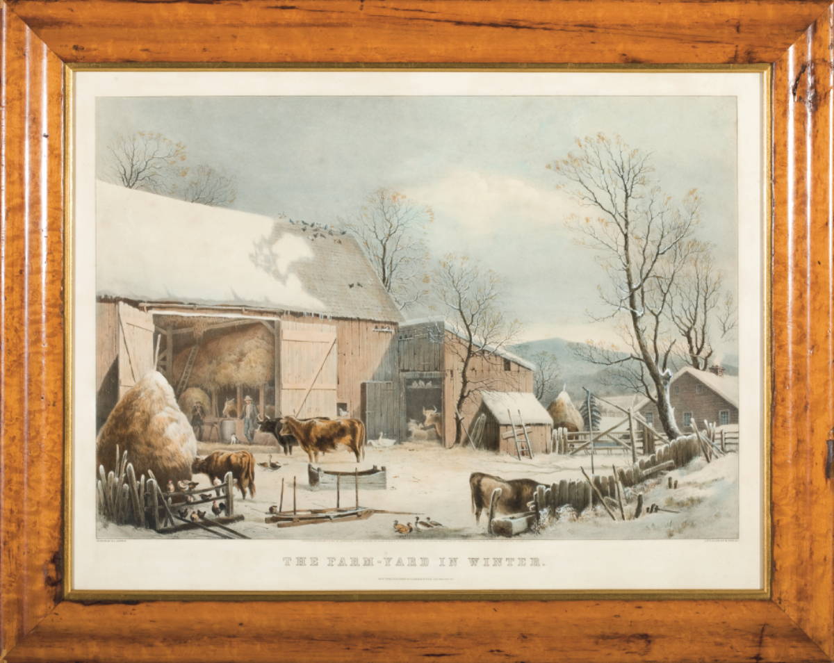 Appraisal: THE FARM-YARD IN WINTER Large-folio handcolored lithograph by Currier Ives