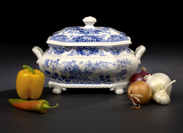 Appraisal: Attractive Staffordshire Blue and White Transfer-Printed Pottery Soup Tureen third