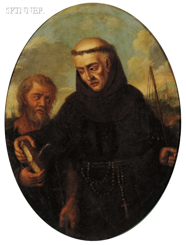 Appraisal: Continental School th Century Two Portraits of Monks Unsigned Oil