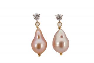 Appraisal: Pair Diamond Baroque Pearl Dangle Earrings Pair of dangle earrings