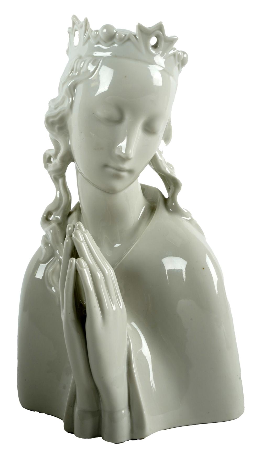 Appraisal: CONTINENTAL PORCELAIN BUST OF THE VIRGIN MARYunderglaze blue factory mark