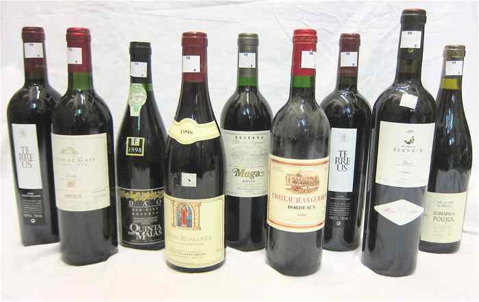 Appraisal: NINE BOTTLES OF VINTAGE EUROPEAN WINES from France Spain and