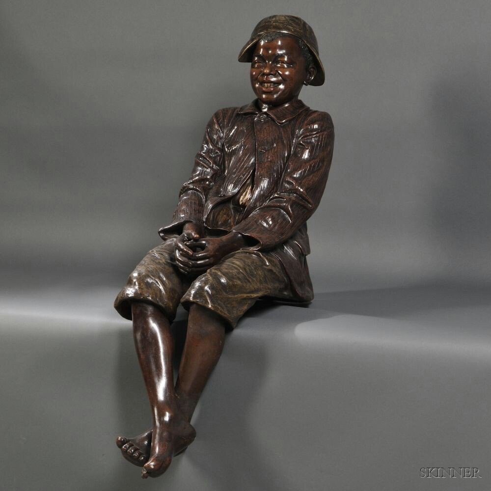 Appraisal: Goldscheider Life-size Painted Terra-cotta Figure of a Seated Boy Austria