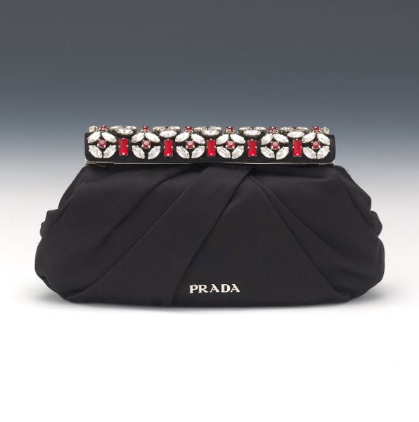 Appraisal: PRADA EVENING CLUTCH x Chic evening black satin clutch with