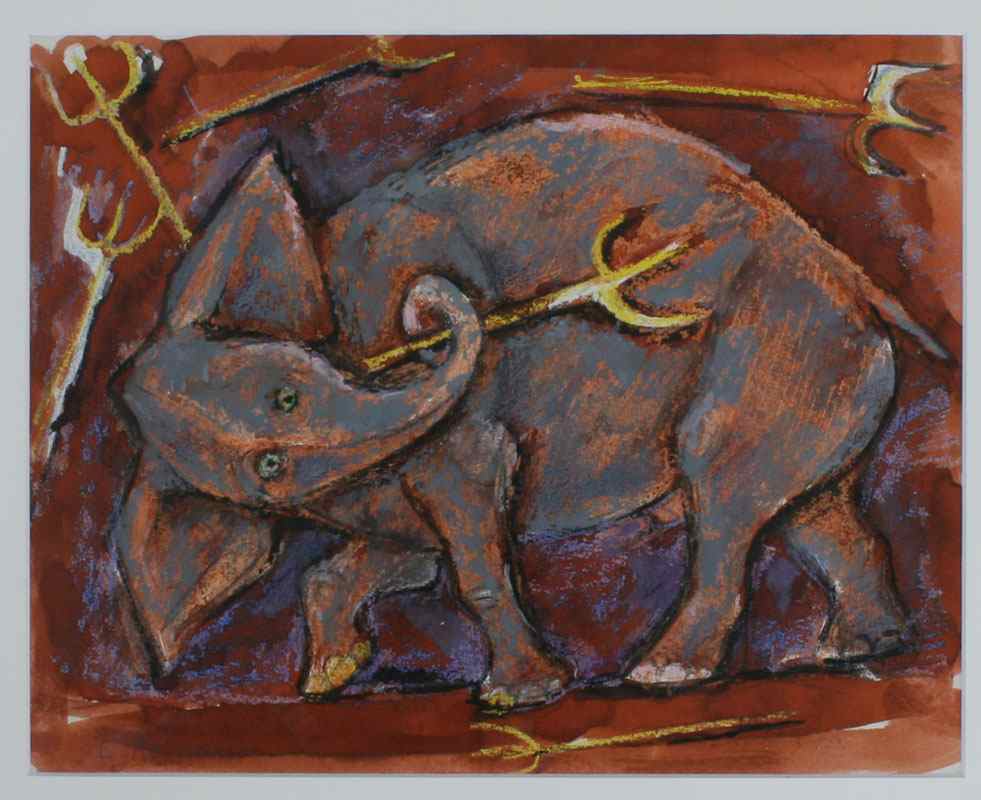 Appraisal: ROMANO Emanuel American - Circus Elephant and Tridents Watercolor and