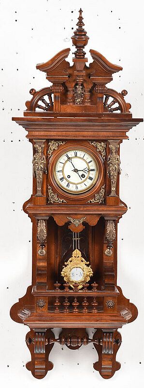 Appraisal: German Open Well Wall Clock with Figural Caryatids late th