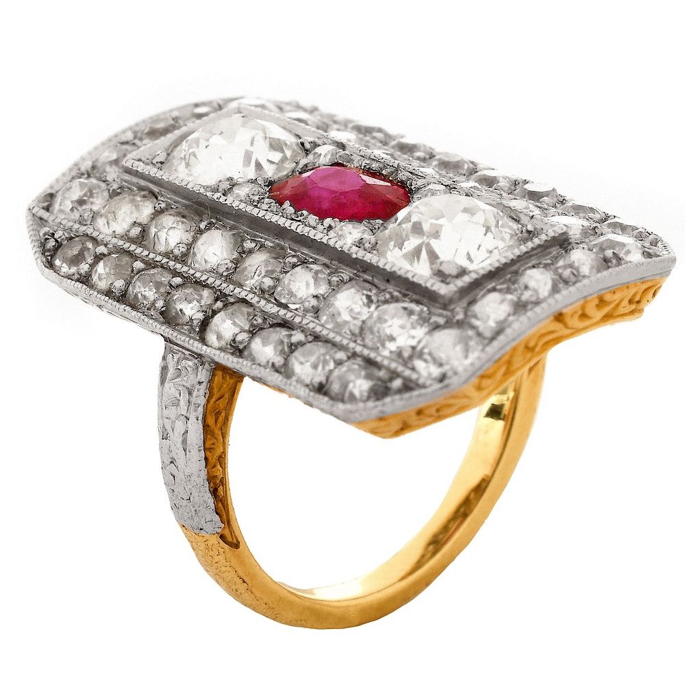 Appraisal: Antique Diamond and Ruby Ring Antique Old European Cut Diamond