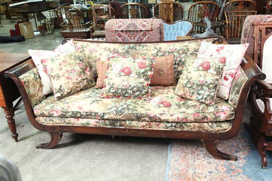 Appraisal: FEDERAL STYLE SOFA Mahogany having paint decorated scrolled crest and