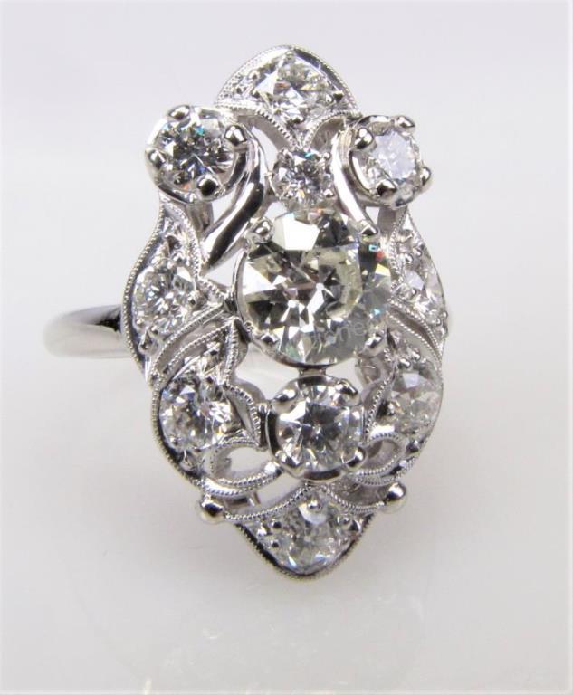 Appraisal: A platinum vintage ring with center European cut approximately to