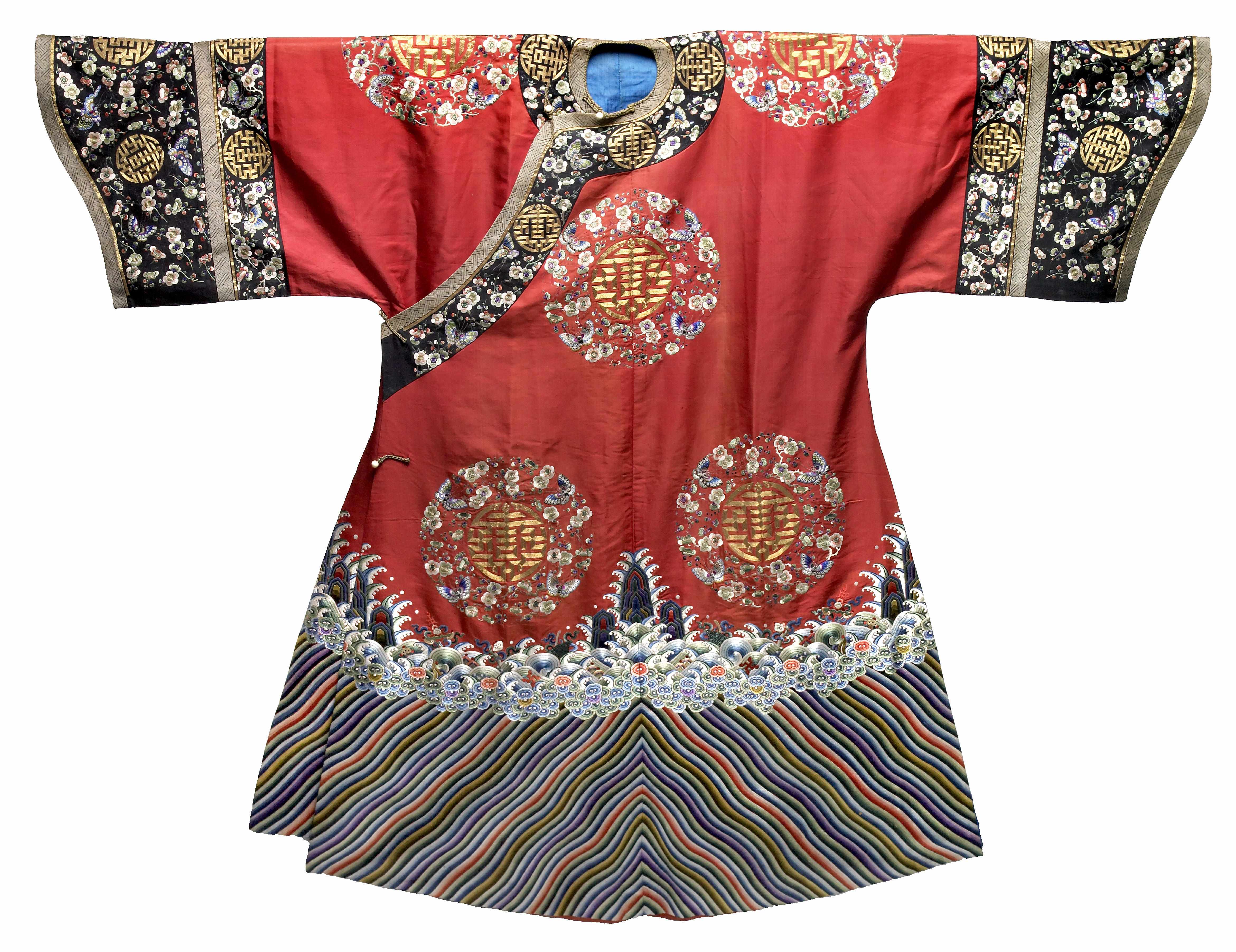 Appraisal: A Chinese red satin embroidered informal lady's robe late th