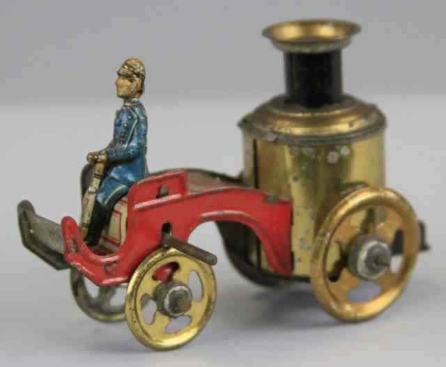 Appraisal: FISCHER FIRE ENGINE PENNY TOY Germany lithographed tin seated fireman