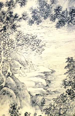 Appraisal: Chinese School th Century Scroll Painting depicting figures by a