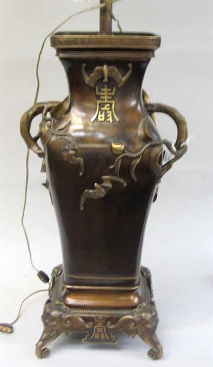 Appraisal: Large Chinese baluster form bronze lamp with applied decoration th