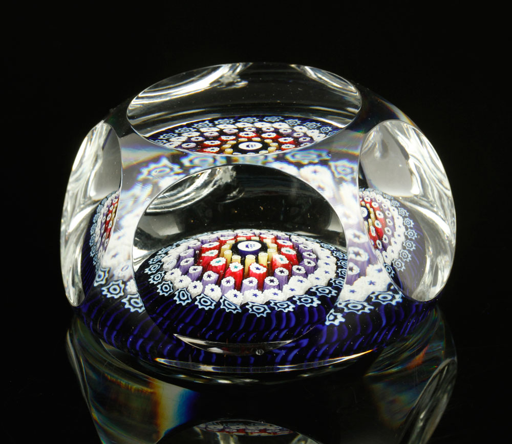 Appraisal: - Millefiori Glass Paperweight Paperweight millefiori in clear cut glass