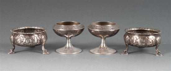 Appraisal: Pair of American repousse silver salt cellars probably William Taylor