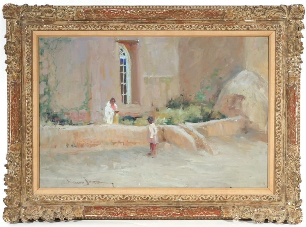 Appraisal: Oil on canvas European village scene with children by Richard