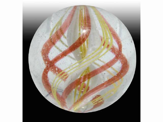 Appraisal: Single Ribbon Marble Description Single ribbon of yellow latticino capped