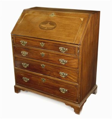 Appraisal: A late George III mahogany bureau with later marquetry and