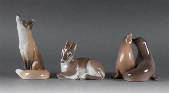 Appraisal: Three Royal Copenhagen porcelain animal figures th century fox gazelle