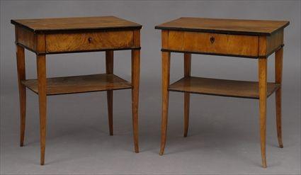 Appraisal: PAIR OF BIEDERMEIER WALNUT SIDE TABLES Each rectangular top with