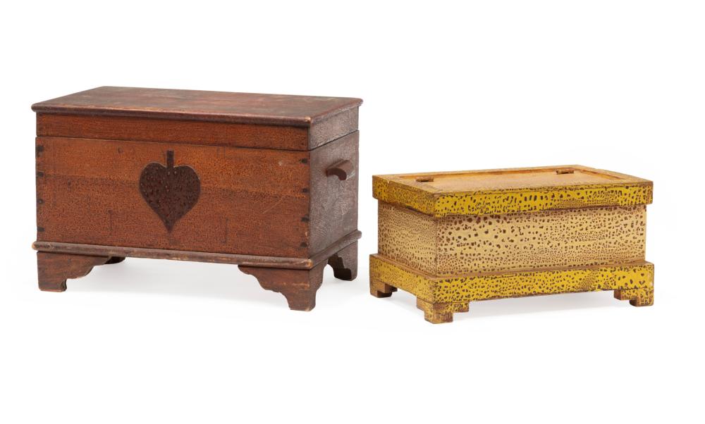 Appraisal: Two American Pine Folk Art Boxes both with hinged lids