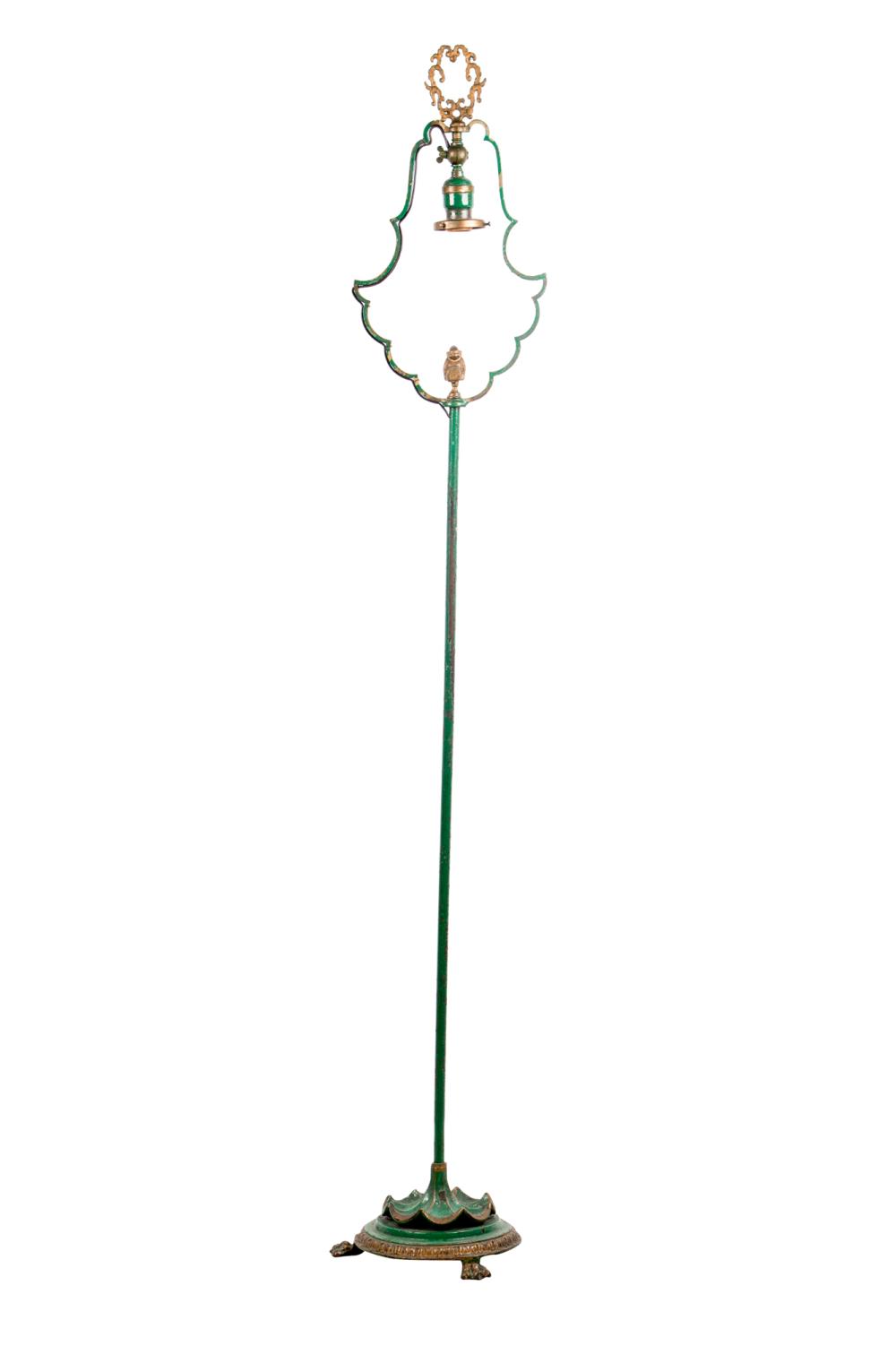 Appraisal: IRON PAW FOOT BELL-FORM FLOOR LAMP BASEcirca - painted iron