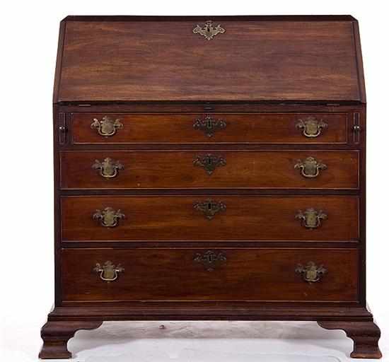 Appraisal: George III mahogany slant-front desk late th century rectangular top