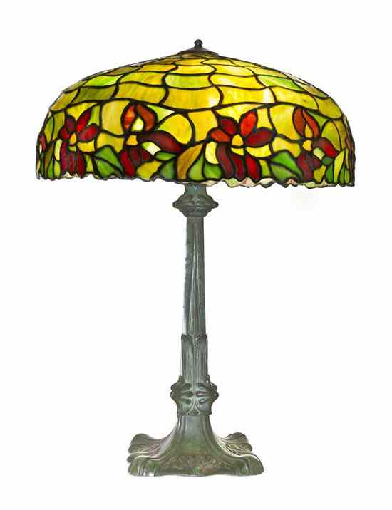 Appraisal: An American Leaded Glass Lamp the Base attributed to Edward