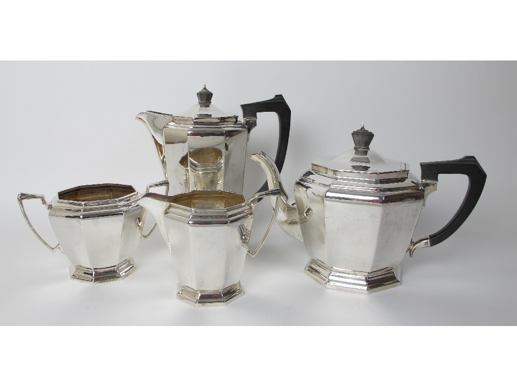 Appraisal: A four piece silver tea service of tapered octagonal form