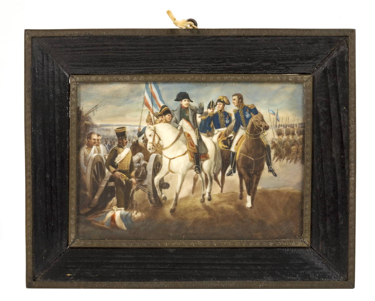 Appraisal: PAIR OF MINIATURE BATTLE SCENES DEPICTING NAPOLEON BONAPARTE AND FREDERICK