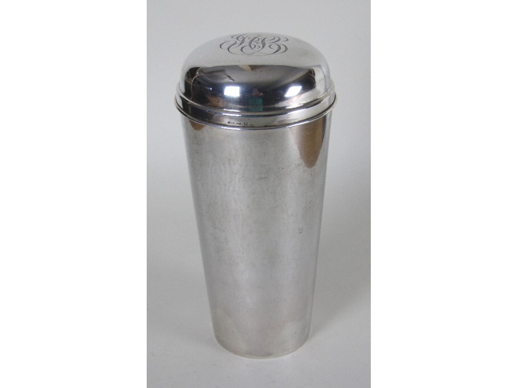 Appraisal: A sterling silver cocktail shaker the domed cover with monogram