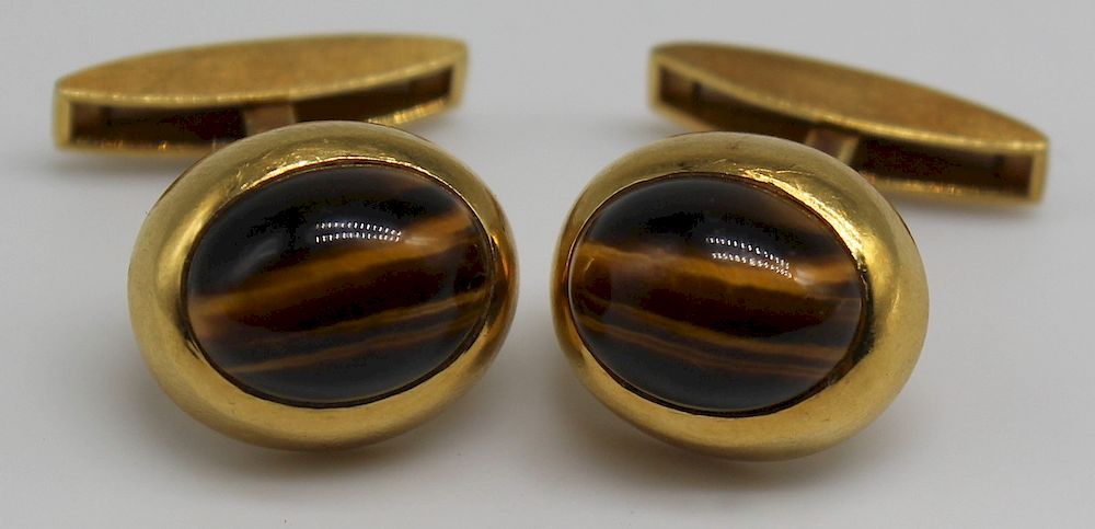 Appraisal: JEWELRY Pair of Cartier kt Gold and Tiger's Eye Cufflinks