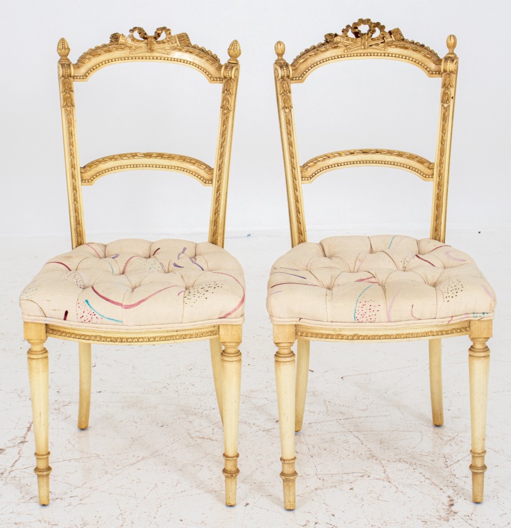 Appraisal: LOUIS XVI STYLE UPHOLSTERED WOOD CHAIR PAIR Louis XVI style