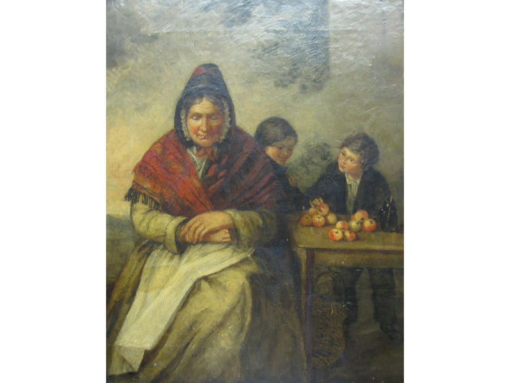 Appraisal: th century oil on canvas of a woman and two