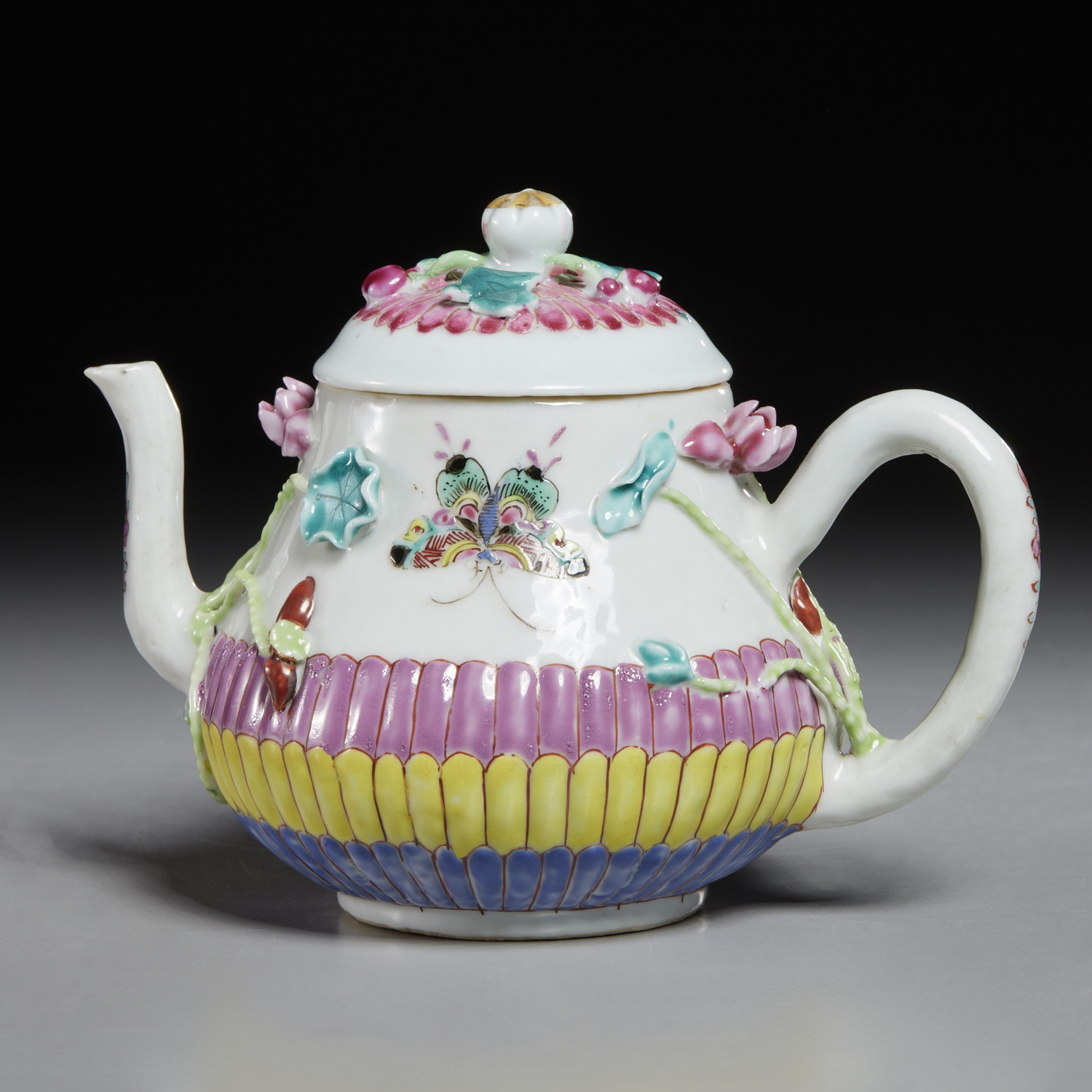 Appraisal: CHINESE EXPORT FAMILLE ROSE TEAPOT c China gilt and polychrome