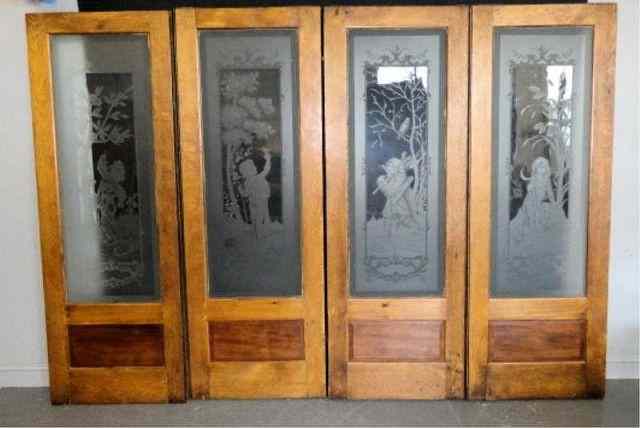 Appraisal: Set of Vintage French Doors Depicting the FourSeasons Magnificent looking