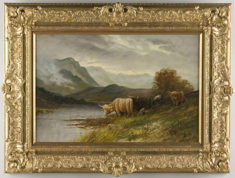 Appraisal: W Richards Scottish - Highland Cattle oil on canvas signed