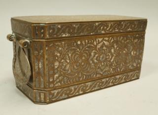 Appraisal: Damascene Tone Metal Box Casket horse shoe s Damascene Tone